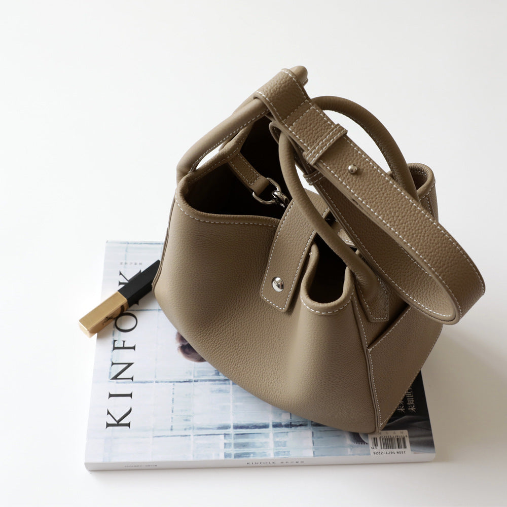 Top Layer Pebble Grain Basket Bucket Tote Bag for Women Shoulder Crossbody Handbag, Versatile Commuter Purse with Classic Silhouette