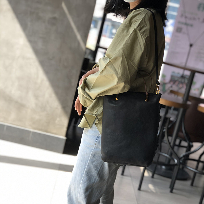 Genuine Top Layer Cowhide Handbag for Women, New Summer Original Minimalist Shoulder Crossbody Top Handle Purse, Vintage Mother-Child Bag for Ladies