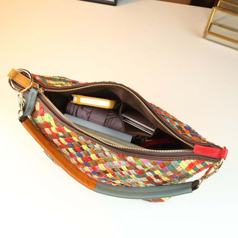 New Arrival Woven Basket Tote Bag for Women, A High-Quality Contrast Color Commuter Underarm Handbag with Large Capacity & Elegant Style