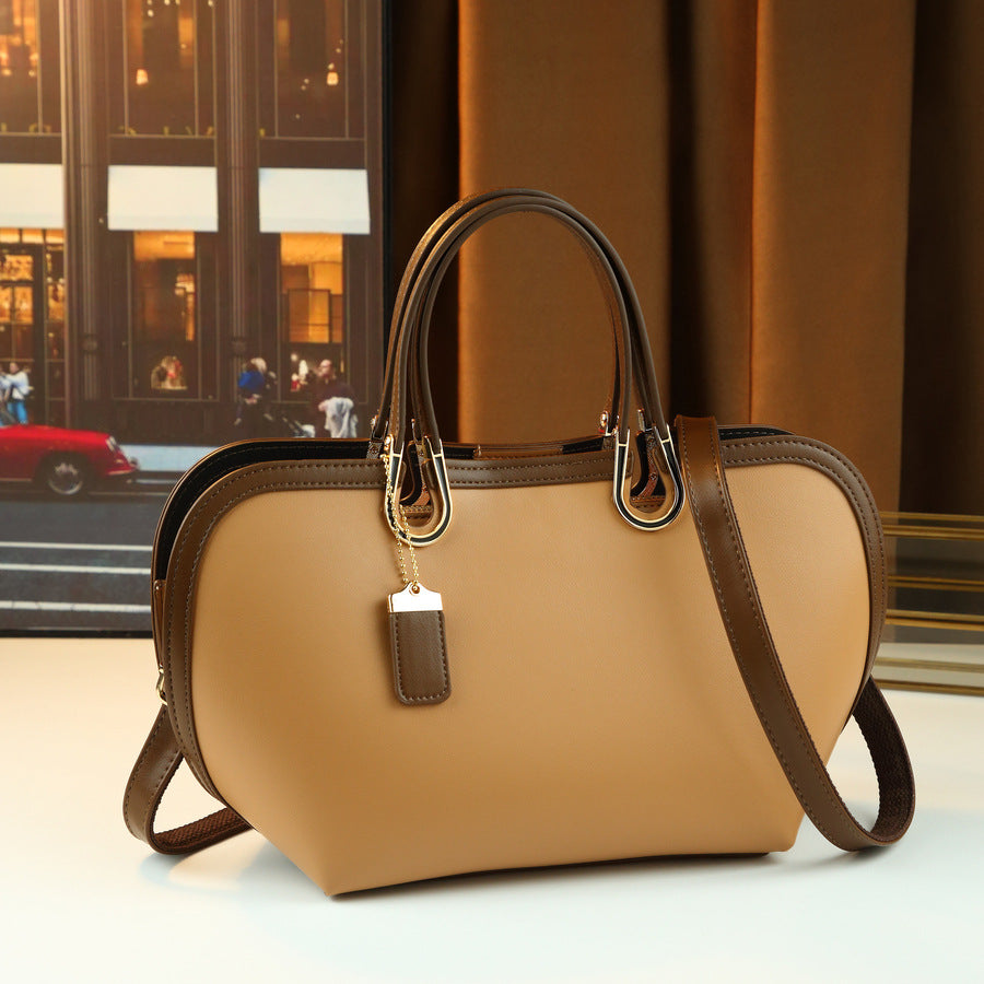 Color-Block Shell Bag for Women Large Capacity Top Handle Shoulder Crossbody Purse, Elegant Contrast Design with Versatile Everyday Appeal