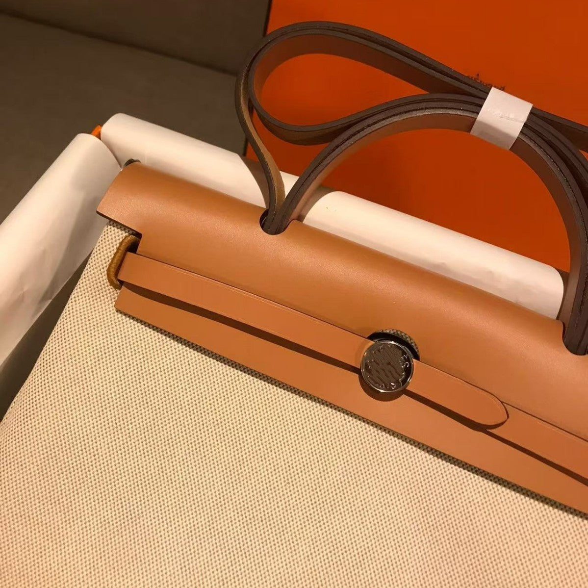 Women's Kelly-Style Color-Block Handbag, Hermès-Inspired Herbag with Handcrafted Waxed Thread Stitching, Genuine Cowhide Leather & Canvas Cross-Body Shoulder Tote, Top-Handle Satchel with Interior Stitching Detail