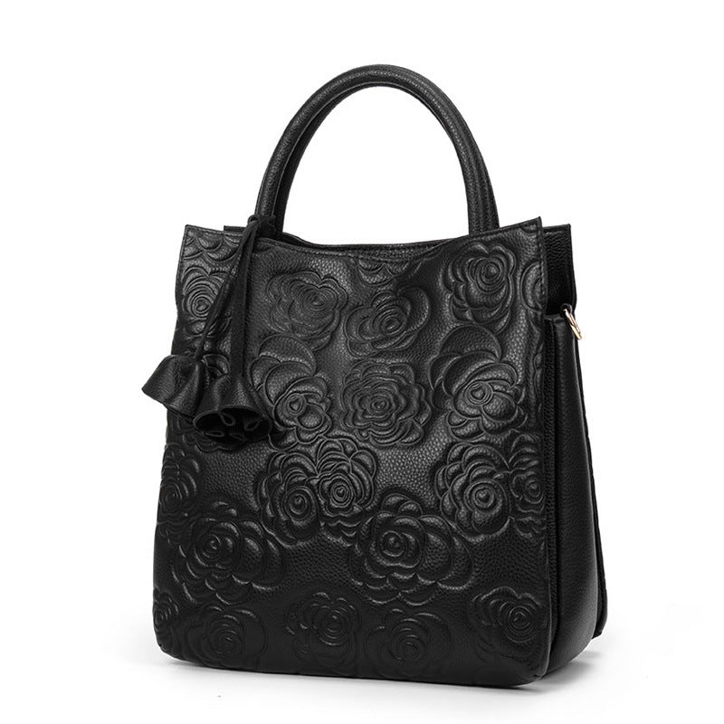 Genuine Cowhide Embossed Large Capacity Handbag for Women, Fashionable Top Handle Crossbody Purse, Chic Versatile Bag for Ladies