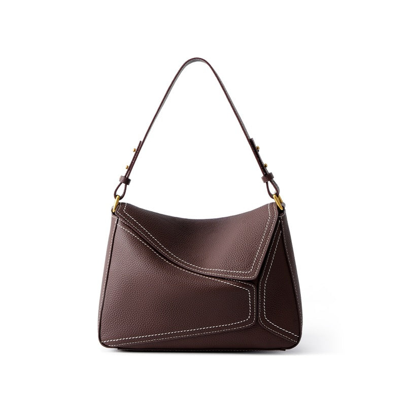 Genuine Top Layer Cowhide Geometric Handbag for Women, Niche Designer Crossbody Shoulder Underarm Top Handle Purse, Premium Commute Everyday Bag for Ladies