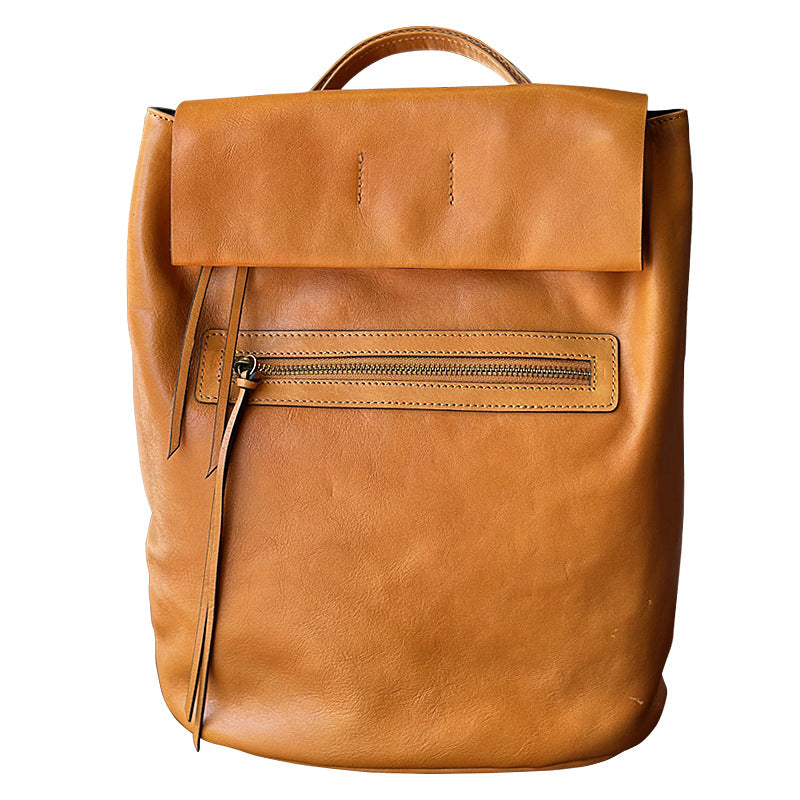 Genuine Vegetable-Tanned Cowhide Backpack for Women, New Original Japanese Vintage Artisan Large Capacity School Daypack, Casual Leather Bag for Ladies