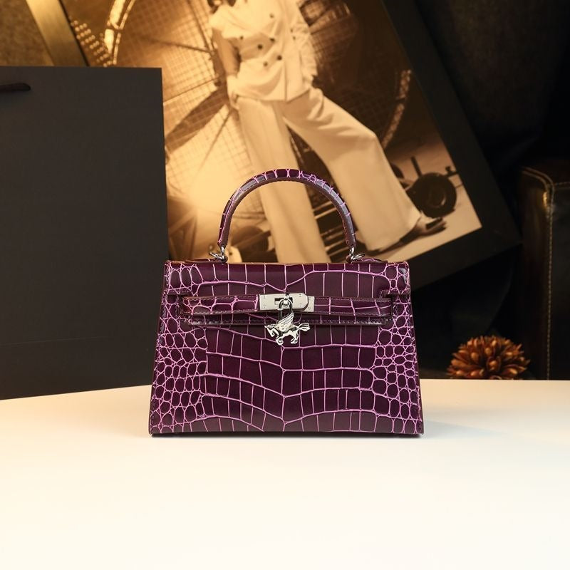 New Arrival Mini Kelly-Inspired Croc-Effect Leather Bag for Women, A 2nd Gen Small Shoulder Crossbody Handbag with Fashionable Design