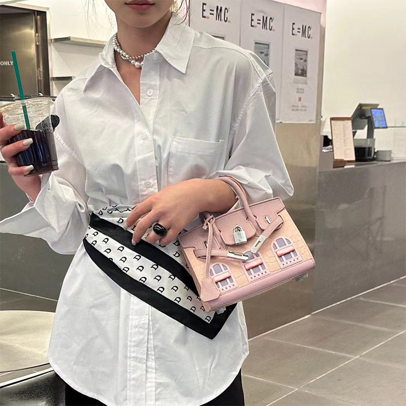 Vintage Small House Kelly-Style Handbag for Women, Exquisite Two-Tone Crossbody Purse, Niche Designer Top-Handle Bag with Retro Charm