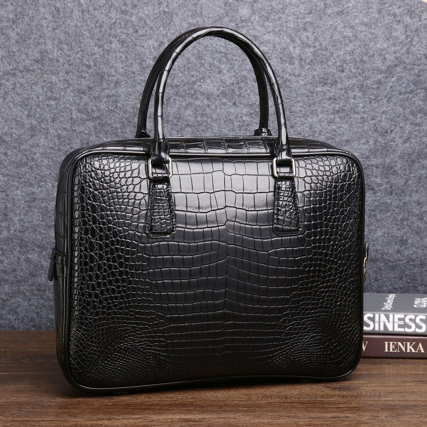 New Arrival Croc-Effect Business Briefcase for Men, A Large Capacity Top-Handle Document Laptop Bag with Trendy Professional Design