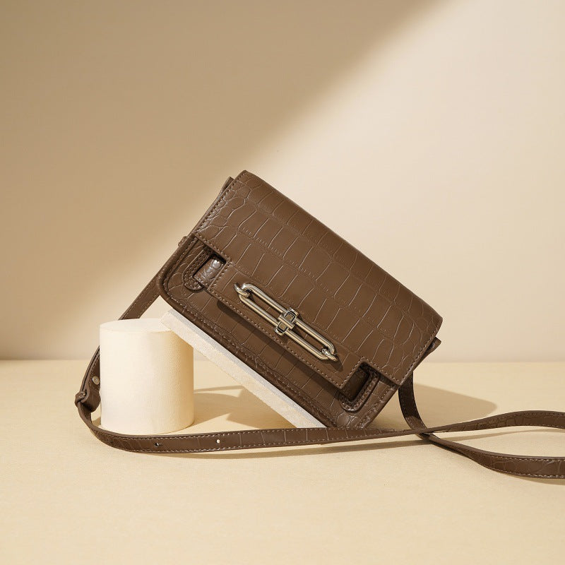 New Arrival Croc-Effect Small Square Bag for Women, A Premium Turn-Lock Crossbody Shoulder Handbag with Versatile Fashionable Design, Perfect Everyday Mini Purse