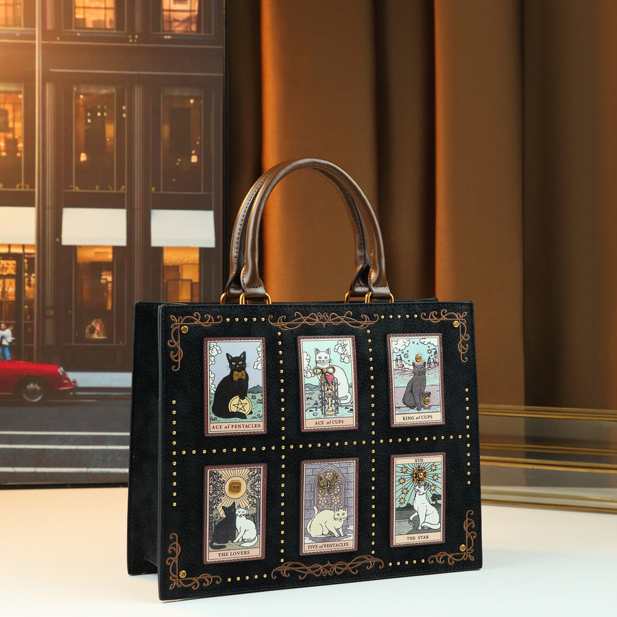 Cat Print Tote Bag for Women Large Capacity Commuter Shoulder Crossbody Handbag, Trendy Artistic Design with Versatile Everyday Appeal