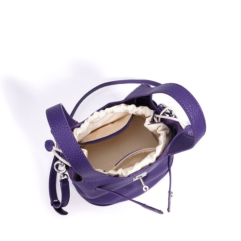 Spring Summer Premium Niche Cowhide Basket Bag, Crossbody Shoulder Top Handle Purse, Genuine Leather Bucket Handbag for Women