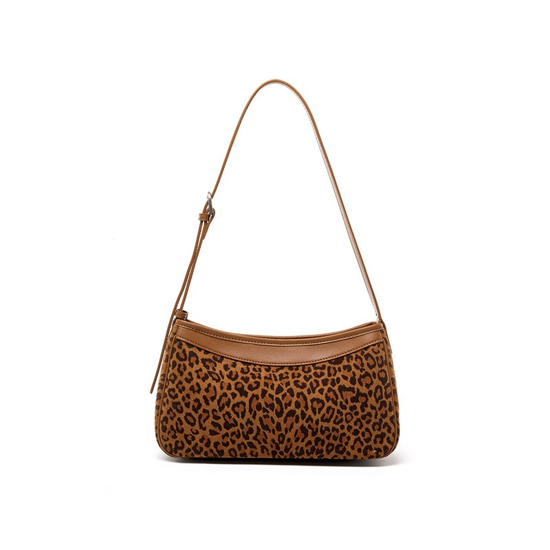 Genuine Top Layer Cowhide Leopard Print Small Crossbody Bag for Women, Japanese Niche Design Lightweight Shoulder Purse, Fashionable Everyday Handbag for Ladies