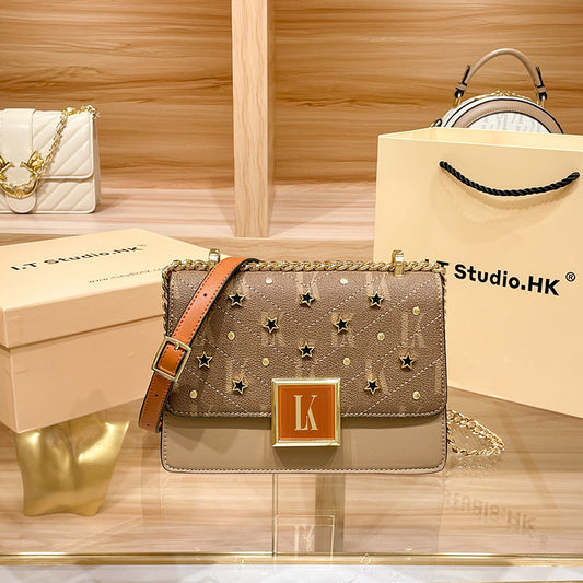 Genuine Leather Chain Small Square Bag for Women, New Trendy Shoulder Crossbody Purse, Versatile Fashionable Mini Handbag for Ladies