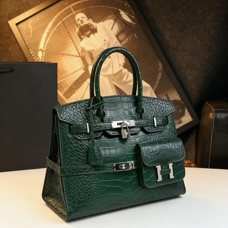 New Croc-Embossed Large Tote Bag for Women, Faux Leather Platinum-Style Top-Handle Handbag, Light Luxury Kelly-Inspired Shoulder Crossbody Purse for Work Commute