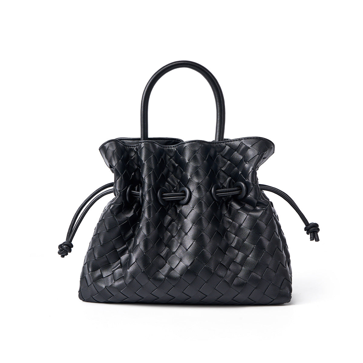 Handwoven Black Cowhide Large Capacity Bag, Niche Premium Shoulder Crossbody Top Handle Purse, Stylish Handbag for Women