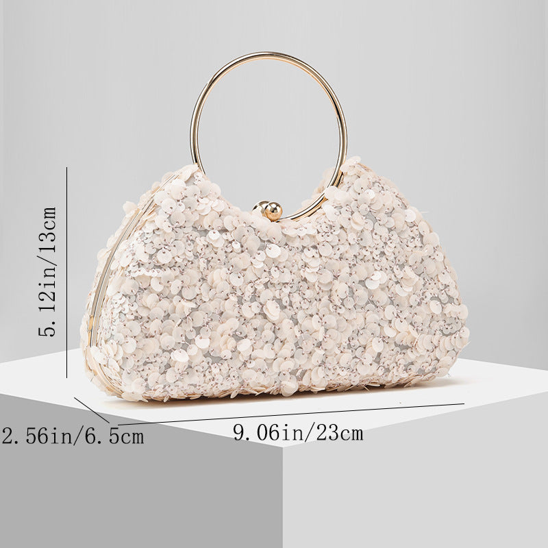 Pearl Embellished Ring Evening Clutch for Women, New Formal Gown Chain Handbag, Elegant Wedding Party Purse for Ladies