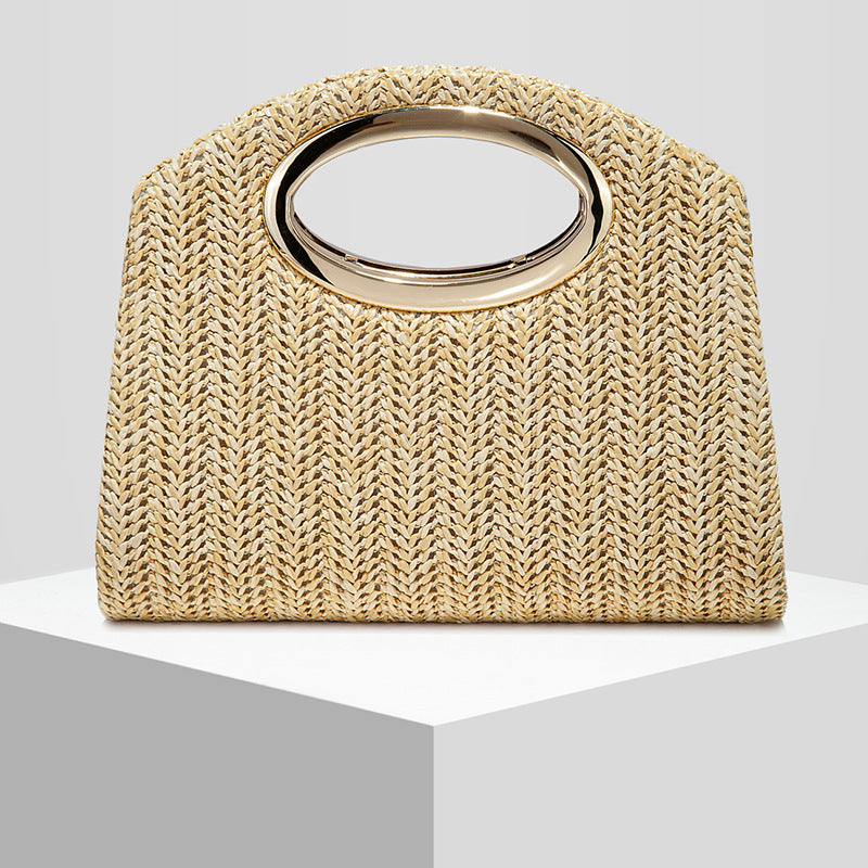 Stripe Woven Straw Evening Clutch for Women, New Formal Wedding Banquet Top Handle Crossbody Purse, Stylish Party Handbag for Ladies