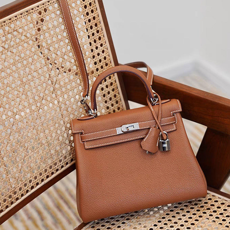 Genuine Leather Kelly-Style Large Capacity Handbag for Women, New Arrival Top Handle Crossbody Purse, Premium Commute Bag with Elegant Light Luxury Style for Ladies