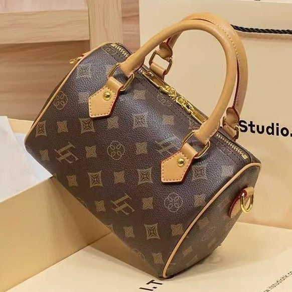 Genuine Leather Boston Pillow Bag for Women, New Fall Winter Fashionable Monogram Top Handle Crossbody Purse, Trendy Handbag for Ladies