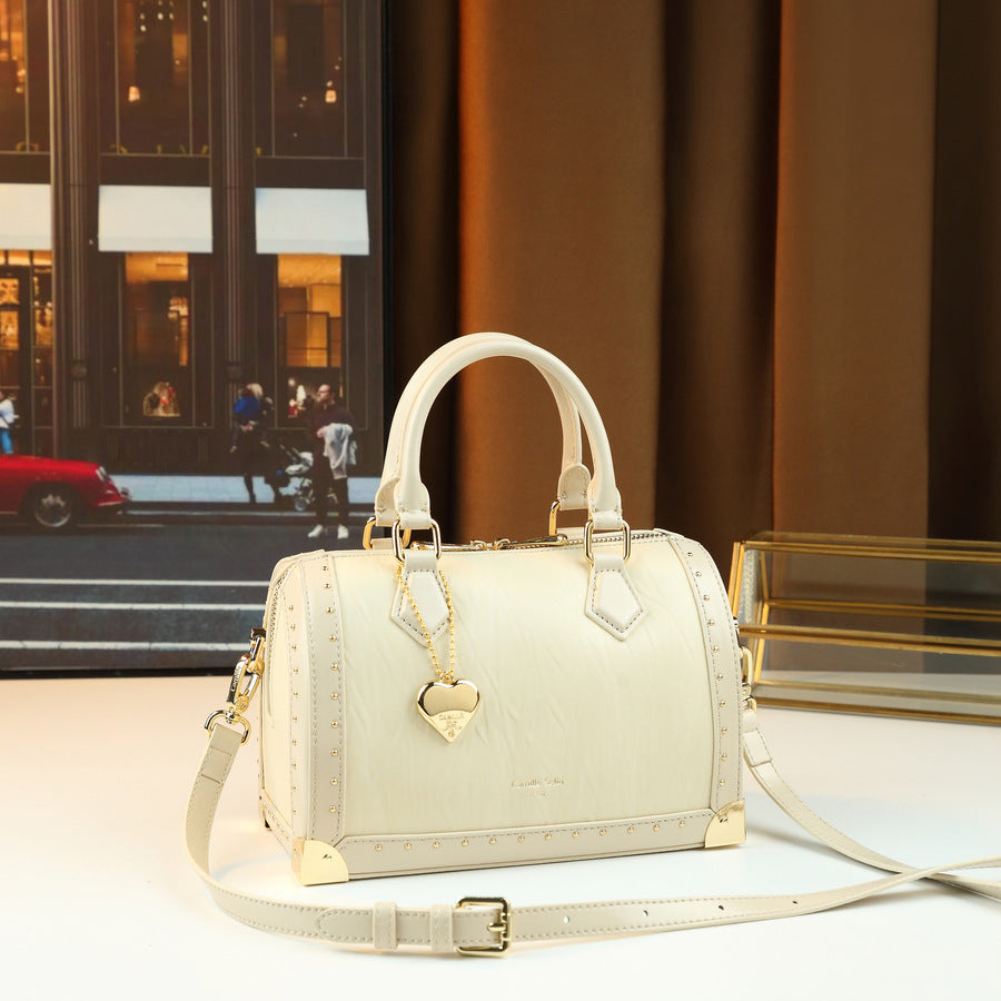 Stud Embellished Boston Bag for Women Vintage Modern Shoulder Crossbody Purse, Versatile Top Handle Handbag with Statement Hardware Accents