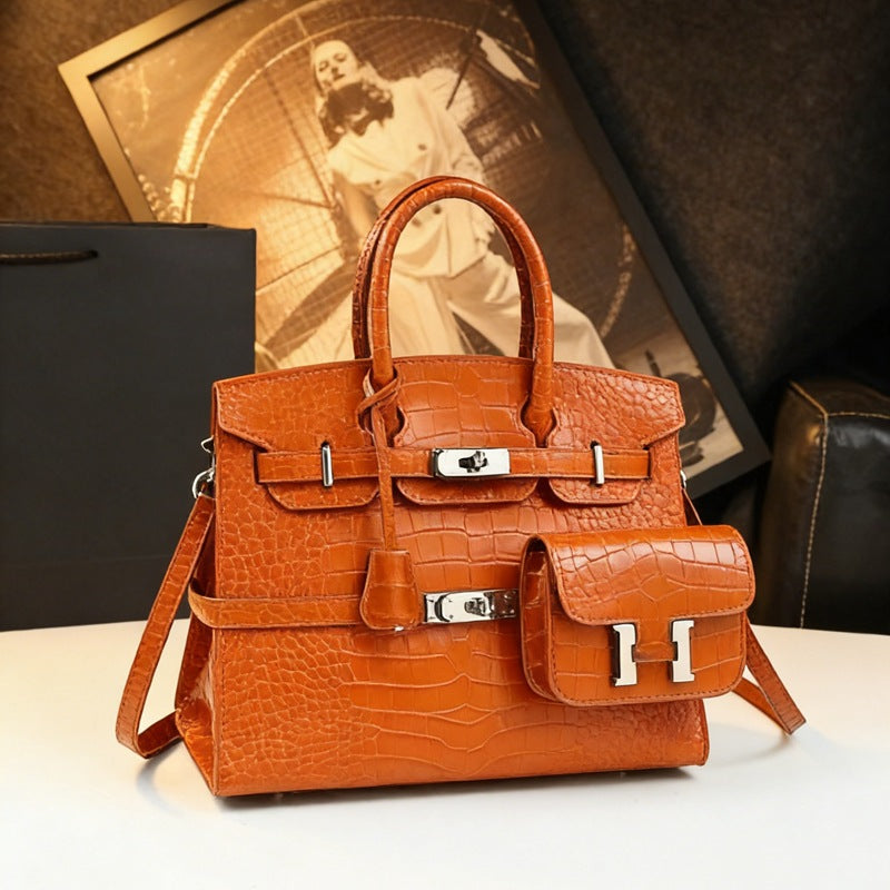 New Croc-Embossed Large Tote Bag for Women, Faux Leather Platinum-Style Top-Handle Handbag, Light Luxury Kelly-Inspired Shoulder Crossbody Purse for Work Commute