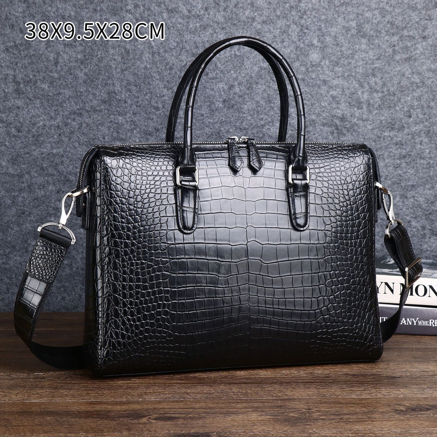 New Arrival Croc-Effect Large Capacity Business Briefcase for Men, A Laptop Top-Handle Bag with Professional Croc-Pattern Design, Perfect for Work & Travel