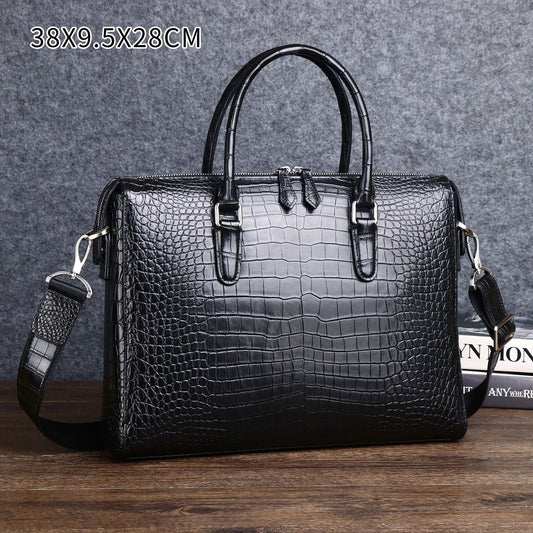 New Arrival Croc-Effect Large Capacity Business Briefcase for Men, A Laptop Top-Handle Bag with Professional Croc-Pattern Design, Perfect for Work & Travel