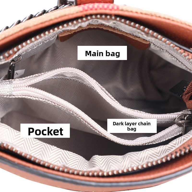 New Mini Bucket Phone Bag in Genuine Cowhide, Plaid European Style Small Crossbody Purse, Trendy Handbag for Women