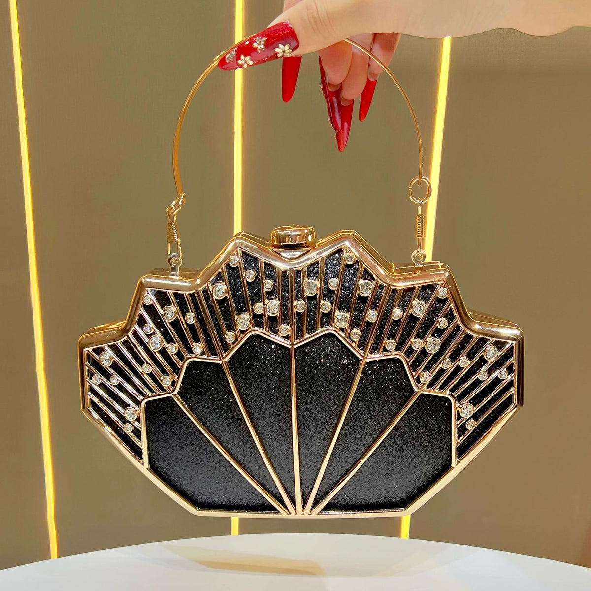 Women's Rhinestone-Embellished Premium Evening Clutch, Exquisite Top-Handle Crossbody Shoulder Handbag with Glamorous Design