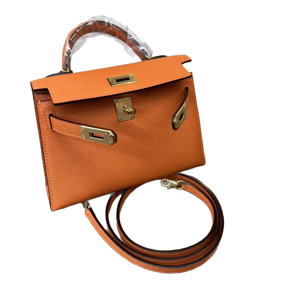 Genuine Leather Handmade Waxed Thread Mini 2nd Gen Kelly-Style Bag for Women, Classic Palm Texture Shoulder Crossbody Top Handle Purse, Premium Handbag for Ladies