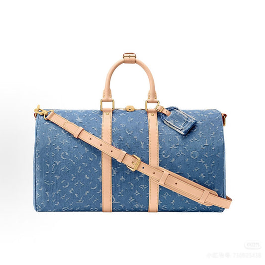 Denim Blue Boston Travel Tote Bag for Women Large Capacity Shoulder Crossbody Handbag, Versatile Laptop Shopping Purse with Pillow Silhouette
