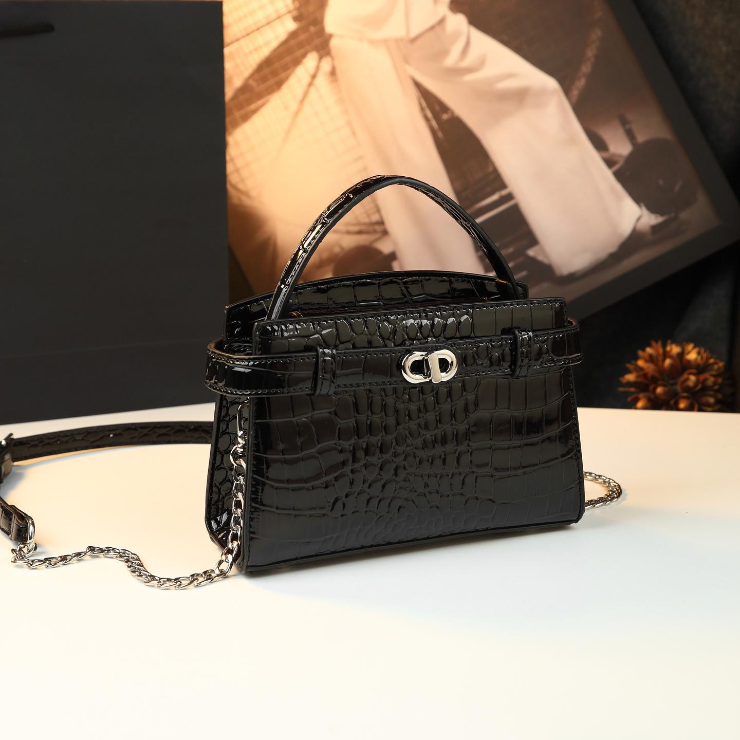New Arrival Small Kelly-Inspired Croc-Effect Leather Bag for Women, A Versatile Shoulder Crossbody Top-Handle Commuter Handbag with Fashionable Design