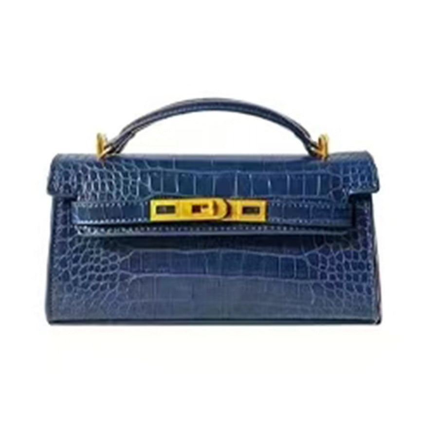 Chic Korean Style Light Luxury Croc-Effect Kelly-Inspired Handbag for Women, A Small Exquisite Top-Handle Bag with Turn-Lock Design & Premium Feel