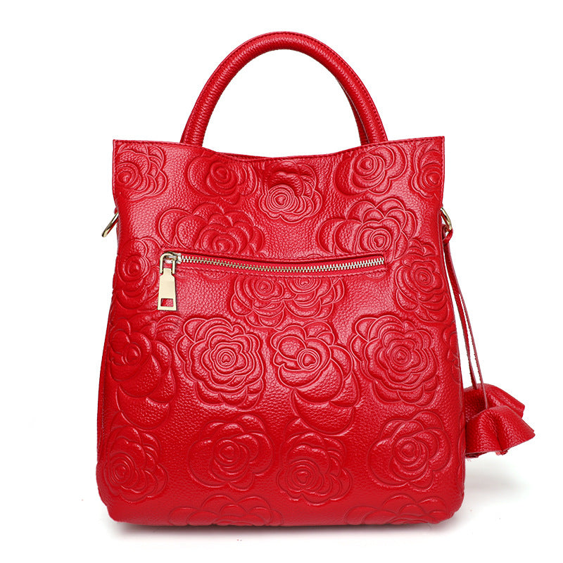 New Red Bridal Wedding Bag in Top Layer Cowhide, Light Luxury Mom Top Handle Purse, Perfect Commute Handbag for Women