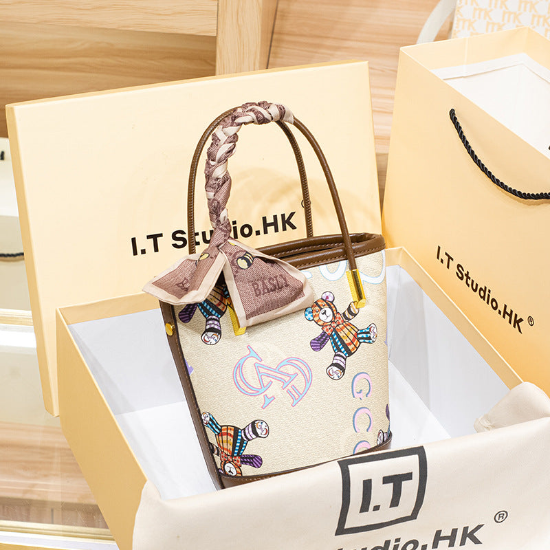 Genuine Leather Bucket Bag for Women, New Fall Winter Fashionable Top Handle Shoulder Crossbody Purse, Premium Chic Handbag for Ladies