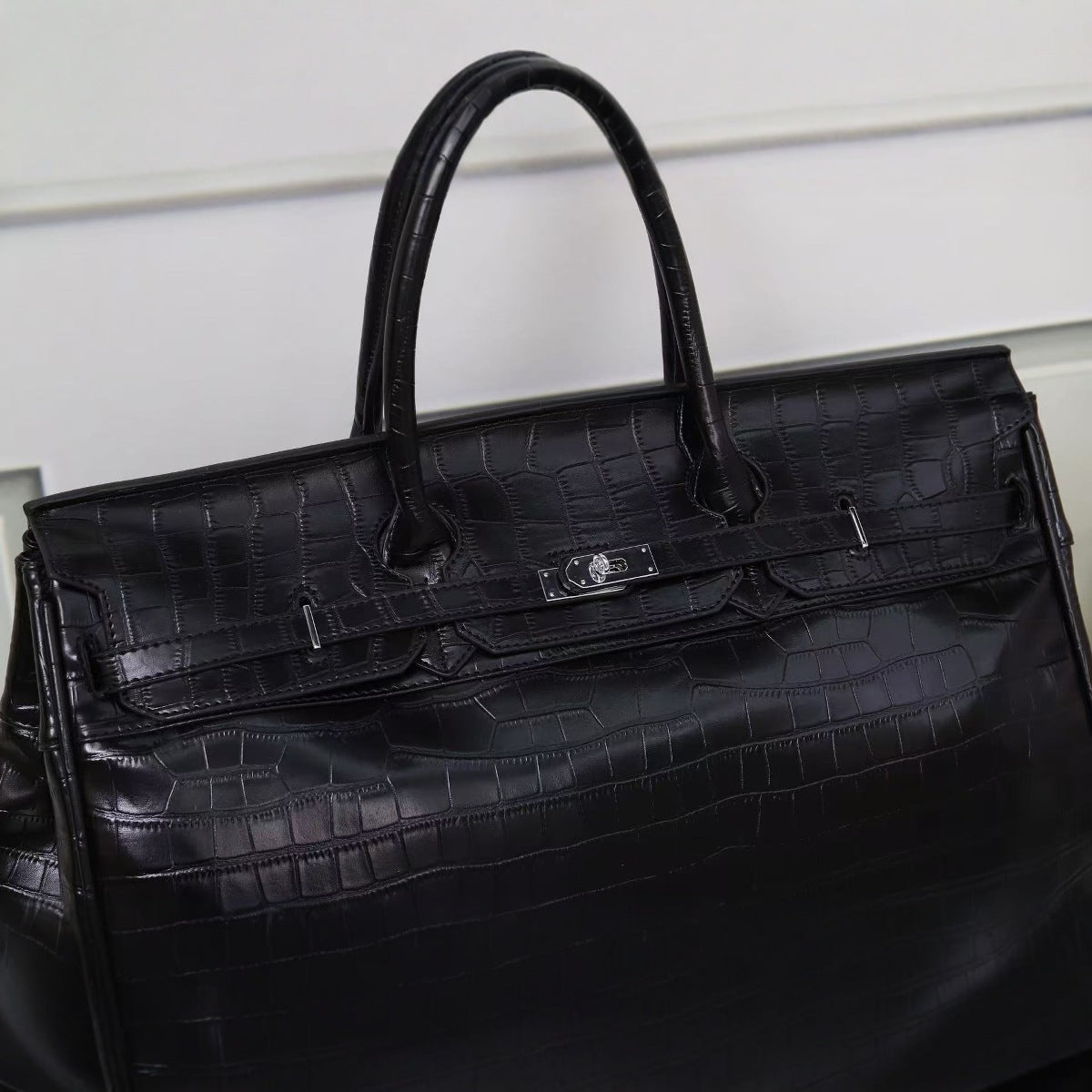 Premium Unisex 50cm Croc-Embossed Travel Tote Bag, Birkin-Inspired Spacious Duffel with Shoulder Crossbody Top-Handle Carry, Perfect for Men & Women