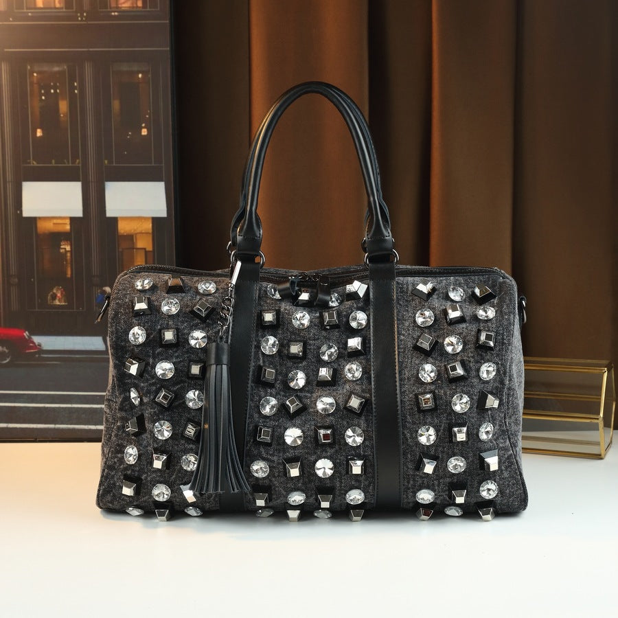 New Arrival Rhinestone-Embellished Square Bag for Women, A Large Capacity Casual Travel Top-Handle Crossbody Shoulder Handbag with Sparkly Design