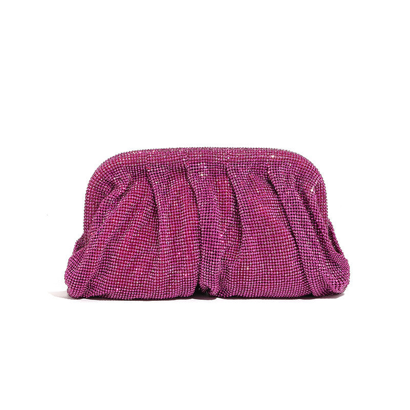 Light Luxury Handmade Rhinestone Evening Clutch for Women, Sparkly Pleated Party Bag, Crystal-Studded Shoulder Crossbody Purse for Formal Events