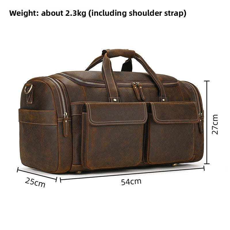 Large Capacity Crazy Horse Leather Travel Duffle, Top Handle Crossbody Business Bag, Premium Cowhide Luggage for Men
