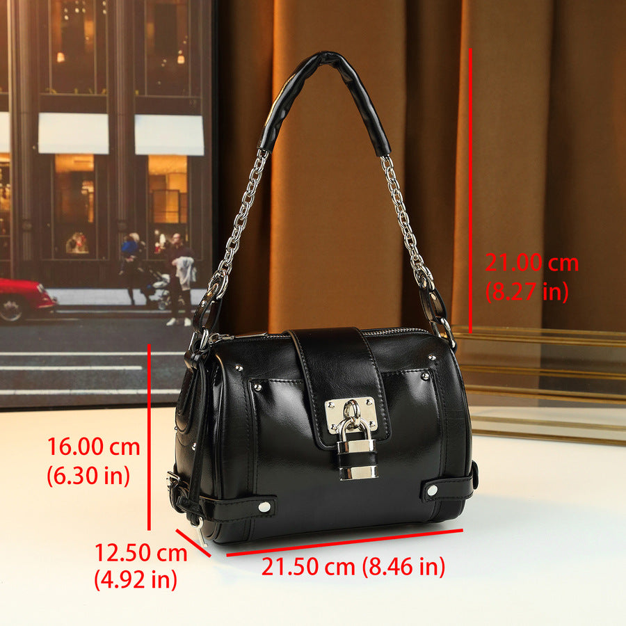 Vintage Biker Lock Stud Tote Bag for Women Large Capacity Shoulder Crossbody Handbag, Edgy Hardware Purse with Versatile Style