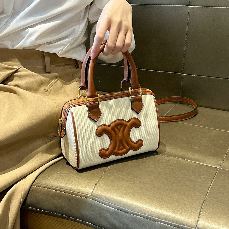 Genuine Leather Boston Pillow Bag for Women, New Fall Winter Small Top Handle Shoulder Crossbody Purse, Trendy Casual Handbag for Ladies