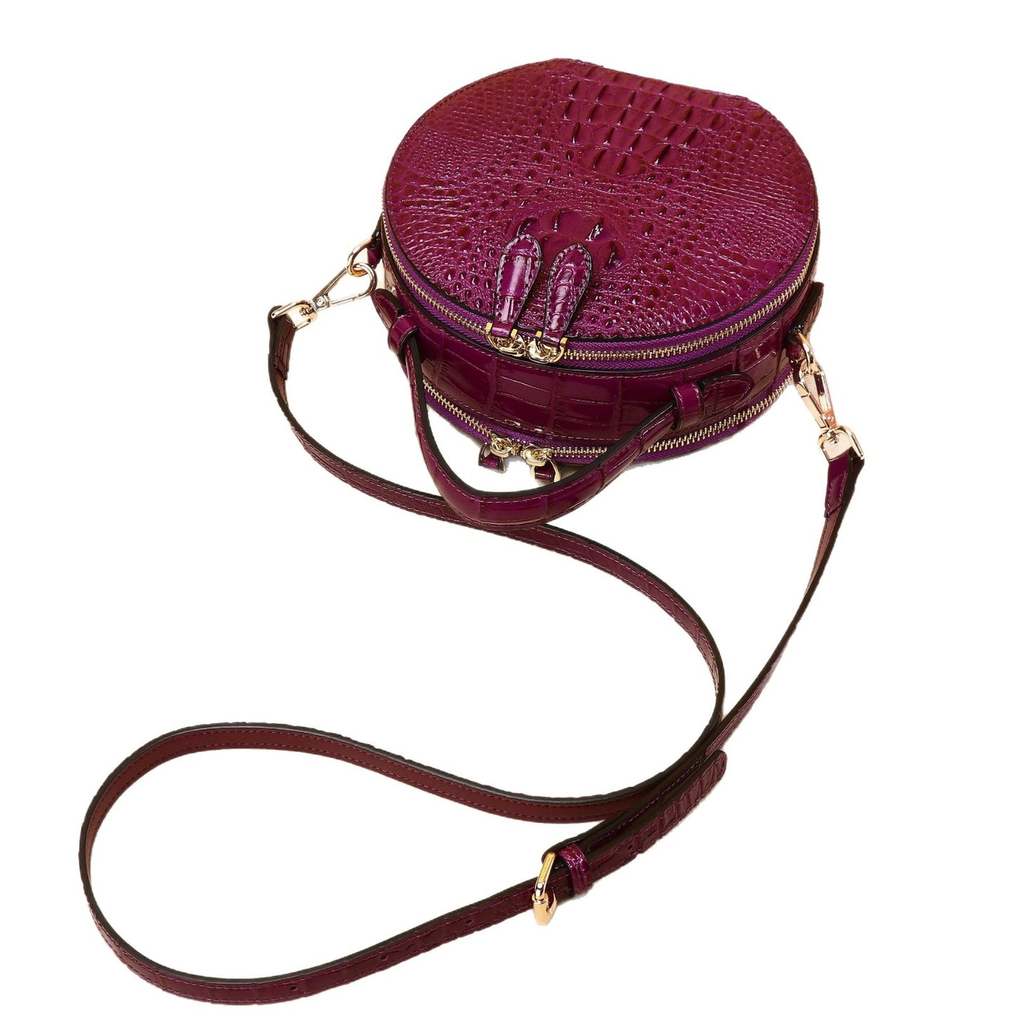 New Arrival Croc-Effect Round Handbag for Women, A Minimalist Casual Top-Handle Crossbody Shoulder Bag with Multi-Layer Design & Fashionable Style