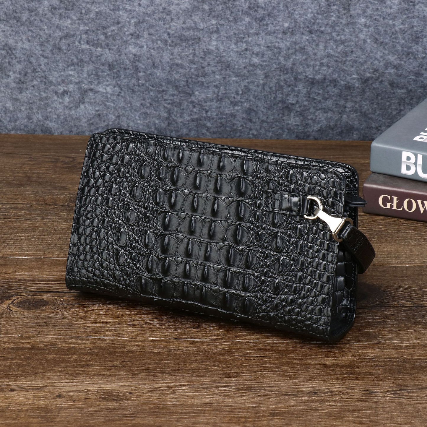 New Arrival Croc-Effect Men's Clutch Bag, A Multi-Functional Large Capacity Hand Grab Wallet with Multiple Compartments & High-End Sophisticated Design