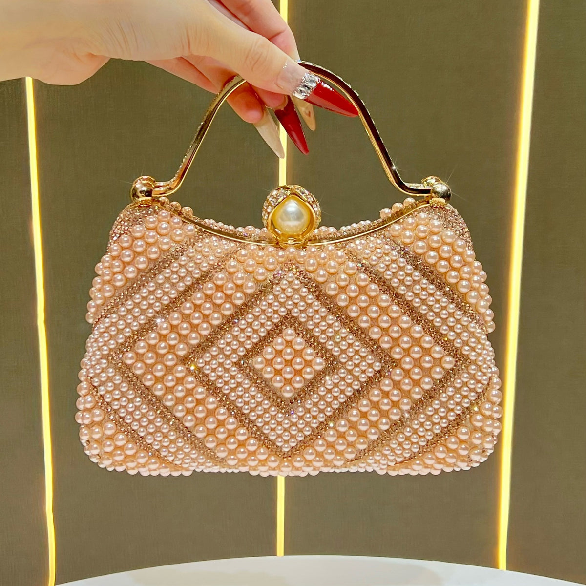 Elegant Pearl & Rhinestone Embellished Evening Bag for Women, A Light Luxury Chain Top-Handle Handbag with Exquisite Glamorous Design, Perfect for Banquets & Special Occasions