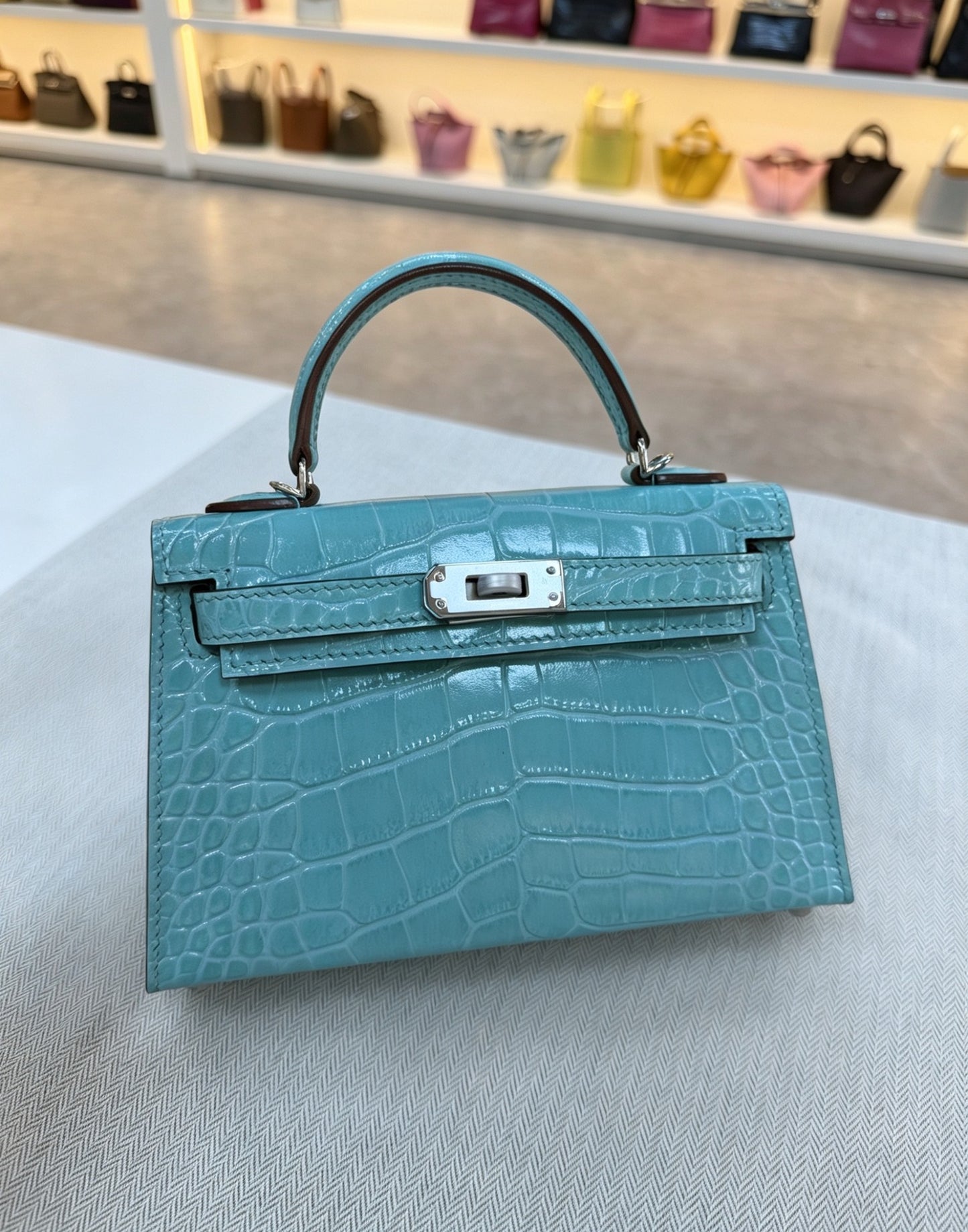 Premium Mini Kelly-Inspired Fully Hand-Stitched Croc-Effect Leather Bag for Women, Stainless Steel Hardware Top-Handle Crossbody Purse, A High-Quality Alternative to Designer Styles