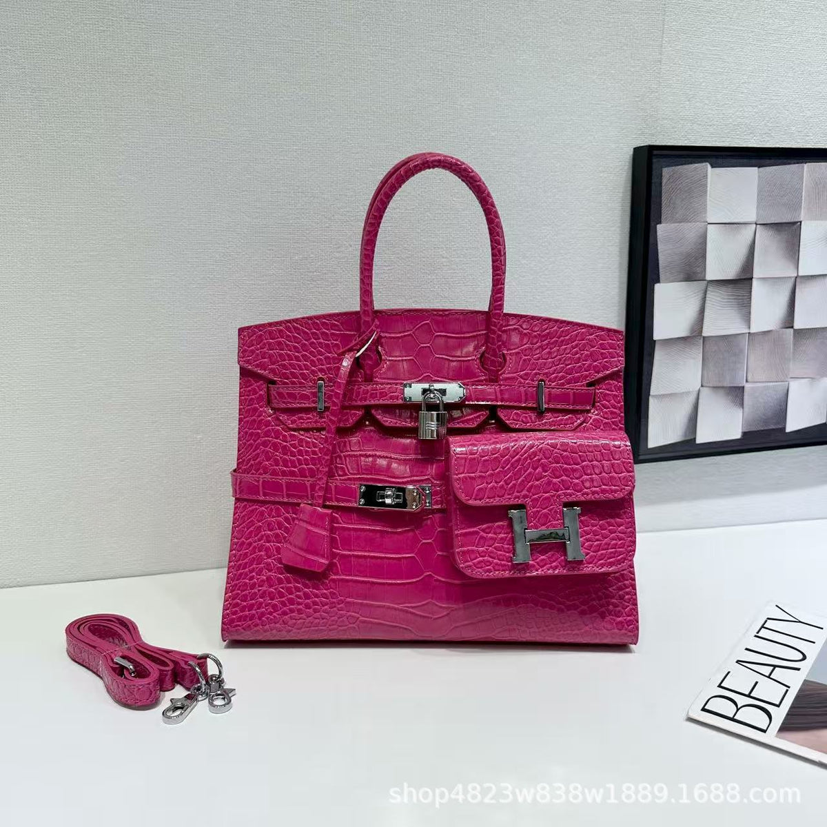 Chic Croc-Embossed Birkin-Inspired Tote Bag for Women, Premium Genuine Leather Large Capacity Top-Handle Crossbody Shoulder Handbag with Light Luxury Style, Everyday Purse