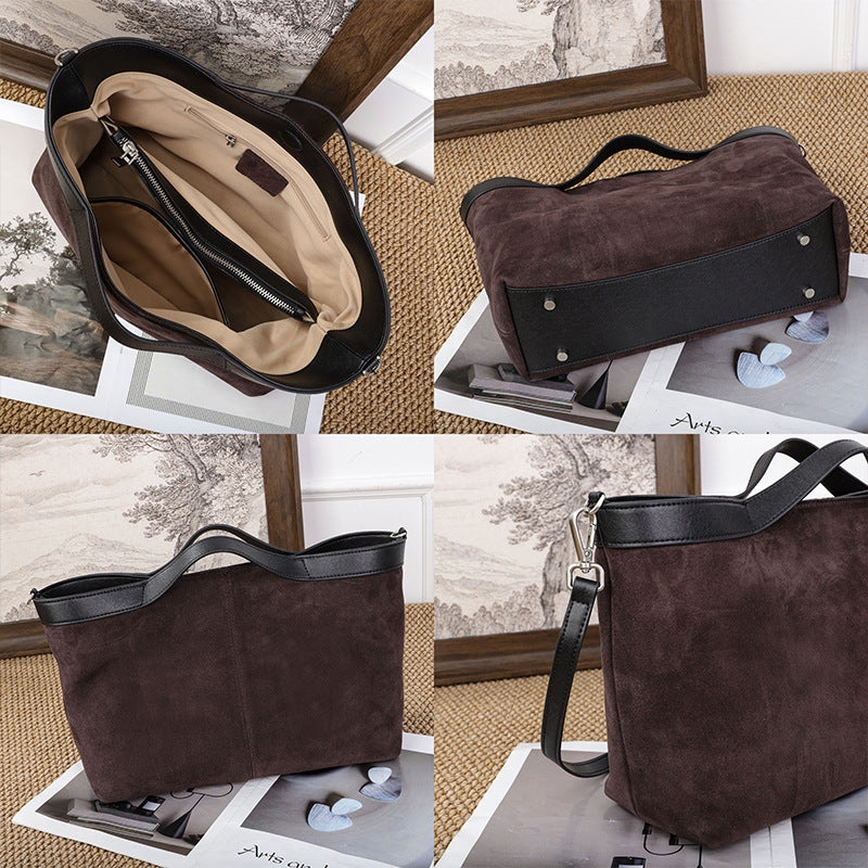 Frosted Cowhide Tote Bag for Women Vintage Commuter Shoulder Handbag, Elegant Matte Purse with Timeless Everyday Appeal