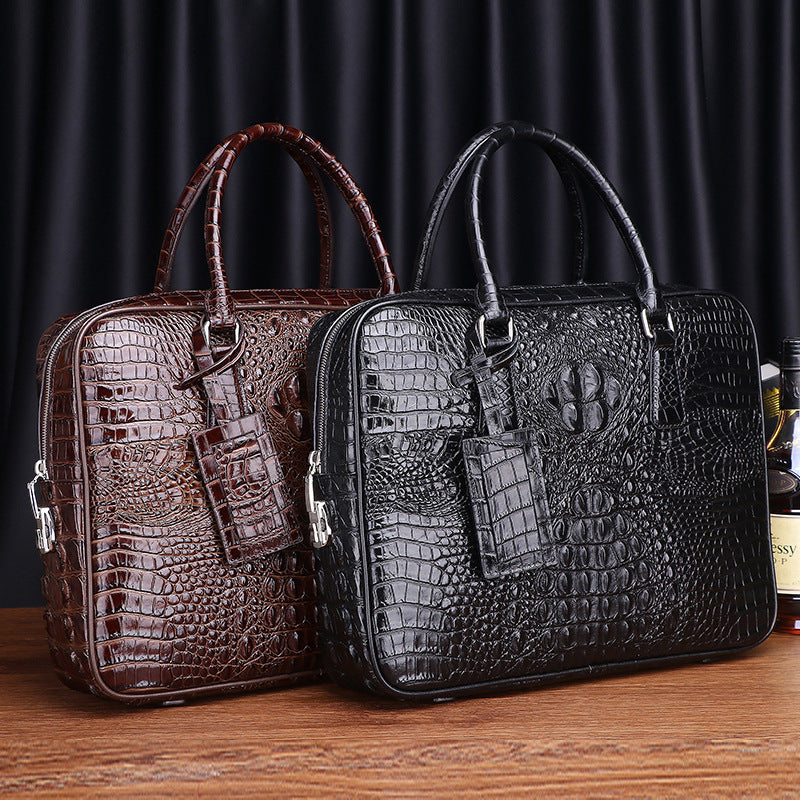 New Arrival Croc-Effect Business Briefcase for Men, A Fashionable Top-Handle Leather Bag with Versatile Commuter Design, Perfect for Work & Travel