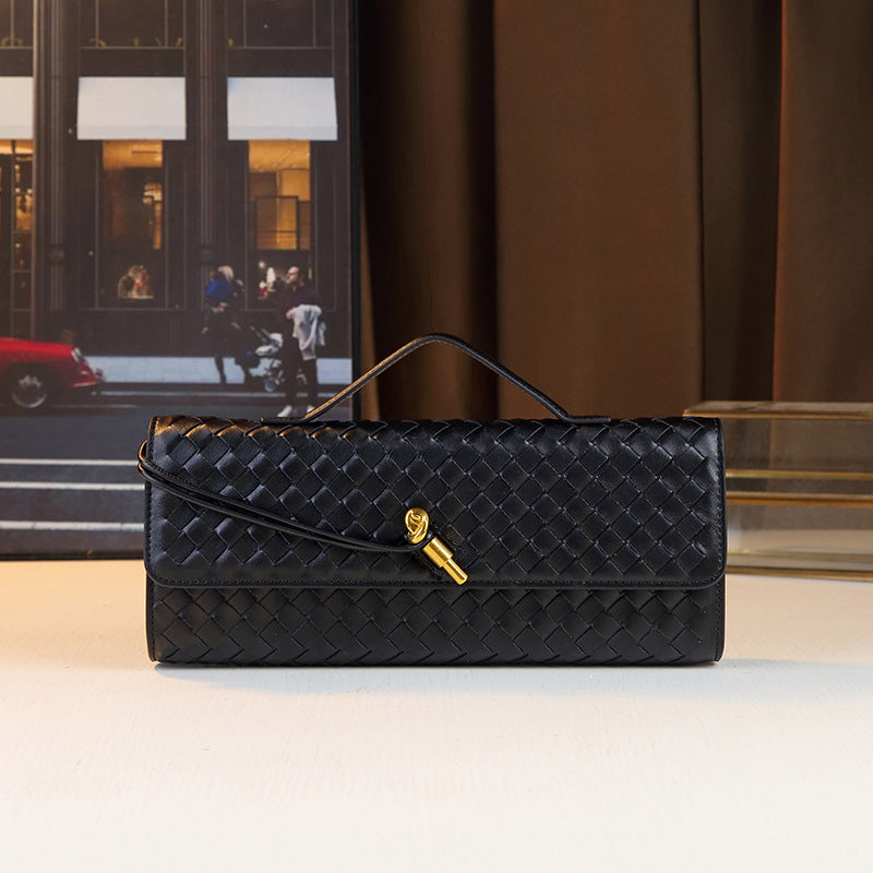 New Fall/Winter Hand-Woven Baguette Bag for Women, A Versatile Horizontal Clutch with Elegant Shoulder Crossbody Design, Perfect for Everyday Style