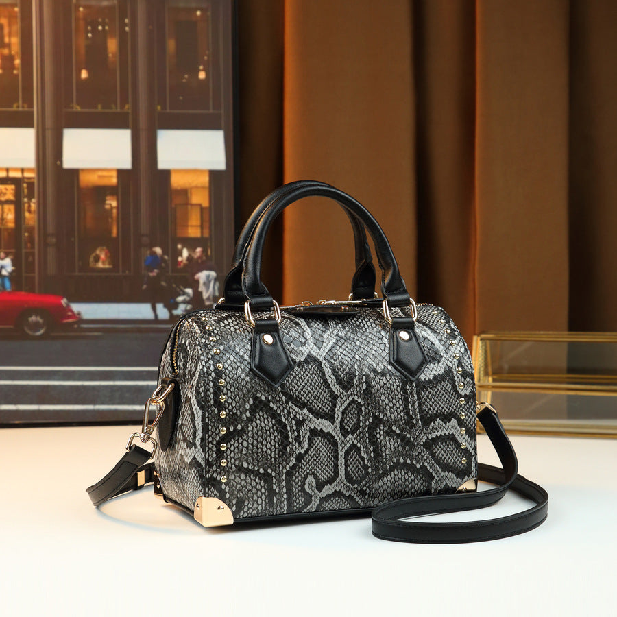 Snakeskin Embossed Pillow Bag for Women Light Luxury Shoulder Crossbody Handbag, Versatile Trendy Purse with Exotic Textured Finish