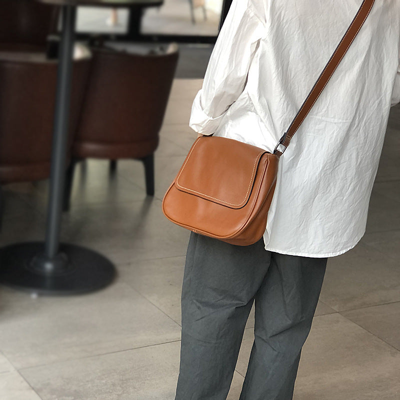 New Flap Minimalist Leather Messenger Bag, Casual Shoulder Crossbody Purse, Premium Top Layer Cowhide Handbag for Women